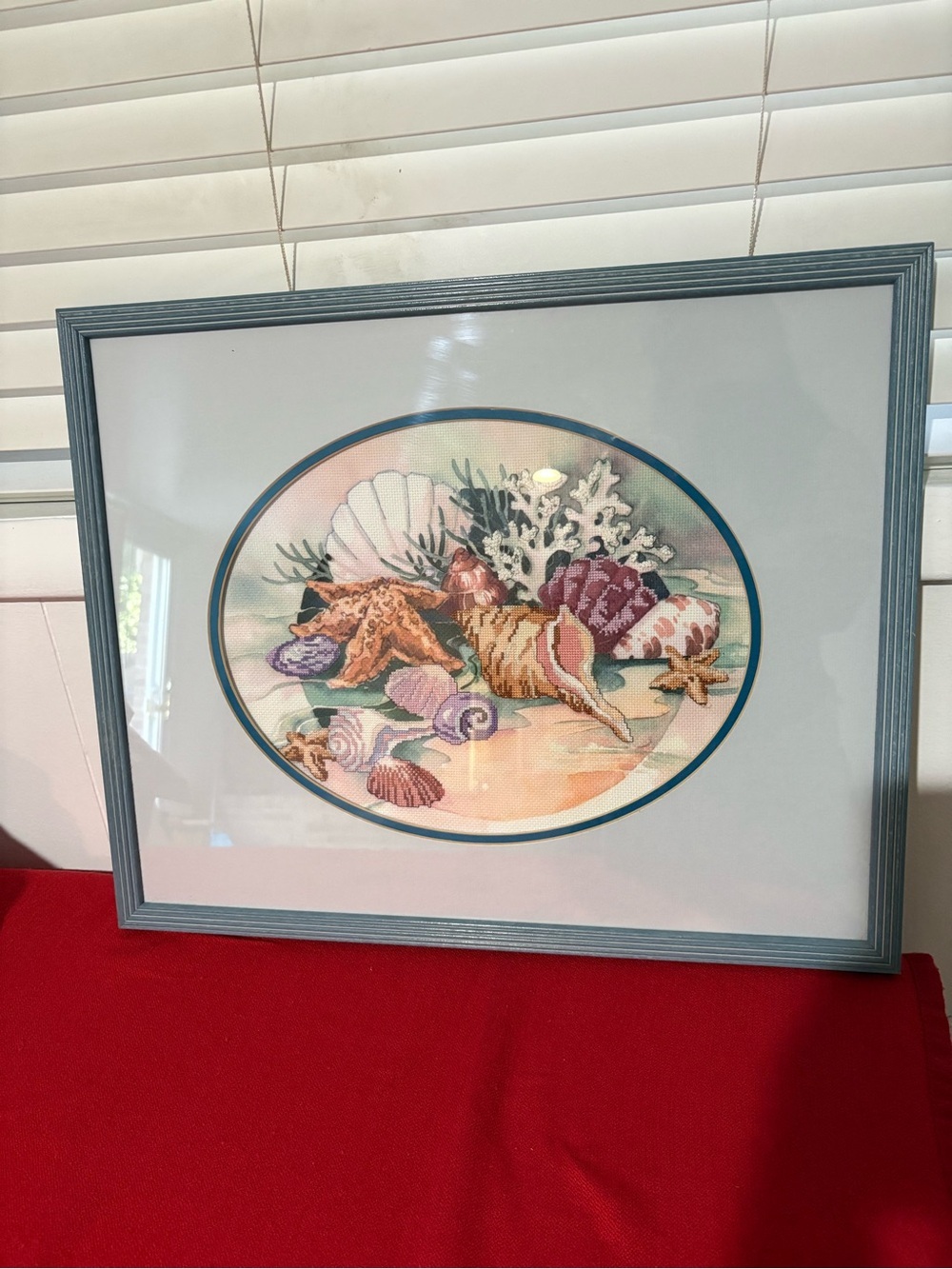 Vintage From The Heart Cross Stitch Seashells in the Sand Wooden Frame
